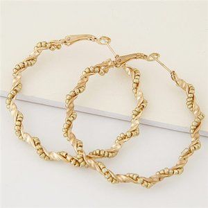 Gold Mini Bead Twisted Hoop Earrings